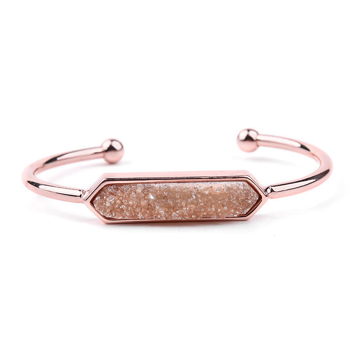 Bracelet manchette en cuivre et métal avec grappe de cristaux naturels Olivenorma