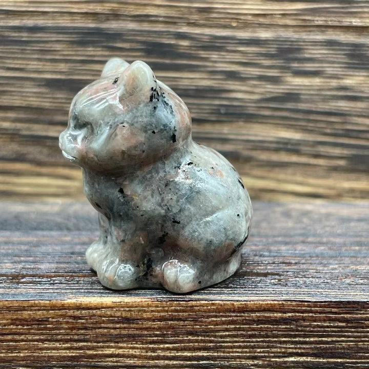 Décoration en pierre précieuse en forme de chaton mignon de 1,2 pouce en pierre naturelle Olivenorma