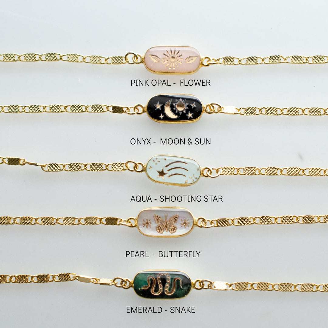 Bracelet d'amour en pierre naturelle avec papillon, étoile, lune et amour Olivenorma