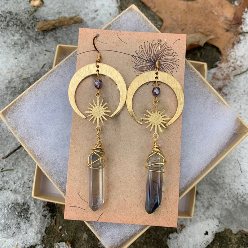 Boucles d'oreilles en cristal irrégulier croissant et étoile Olivenorma