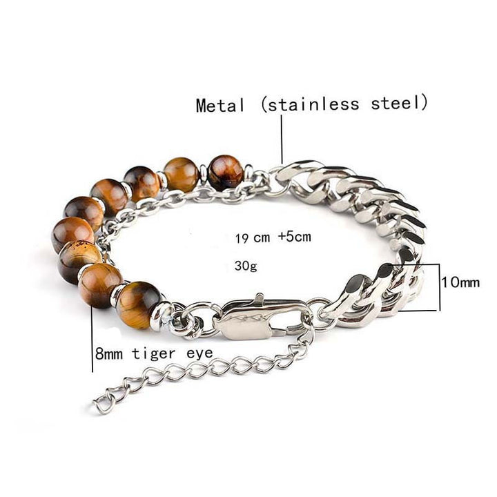 Bracelet en acier inoxydable avec onyx noir à facettes et œil de tigre Olivenorma