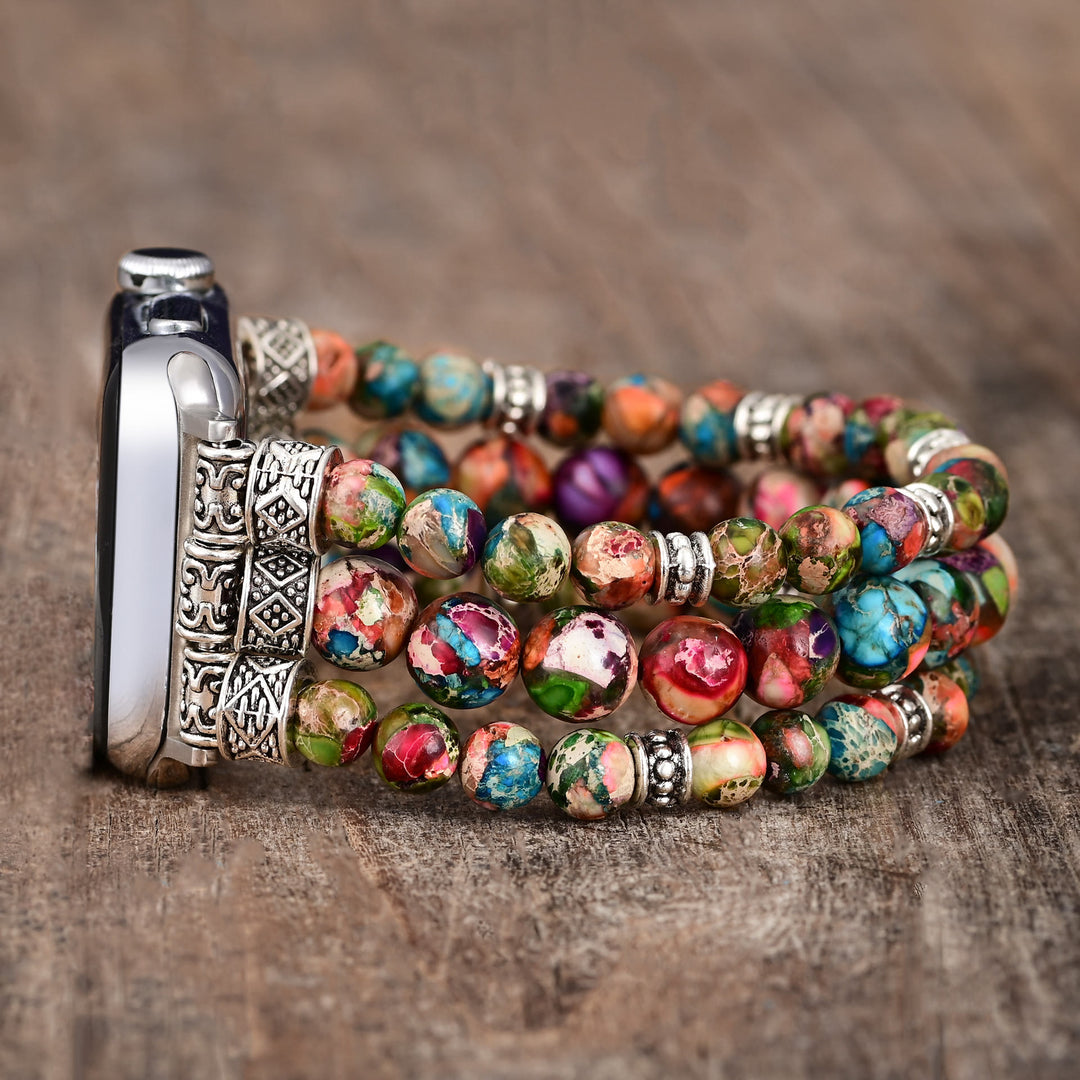 Bracelet de montre Apple en cordon extensible avec perles turquoise Oyster Olivenorma