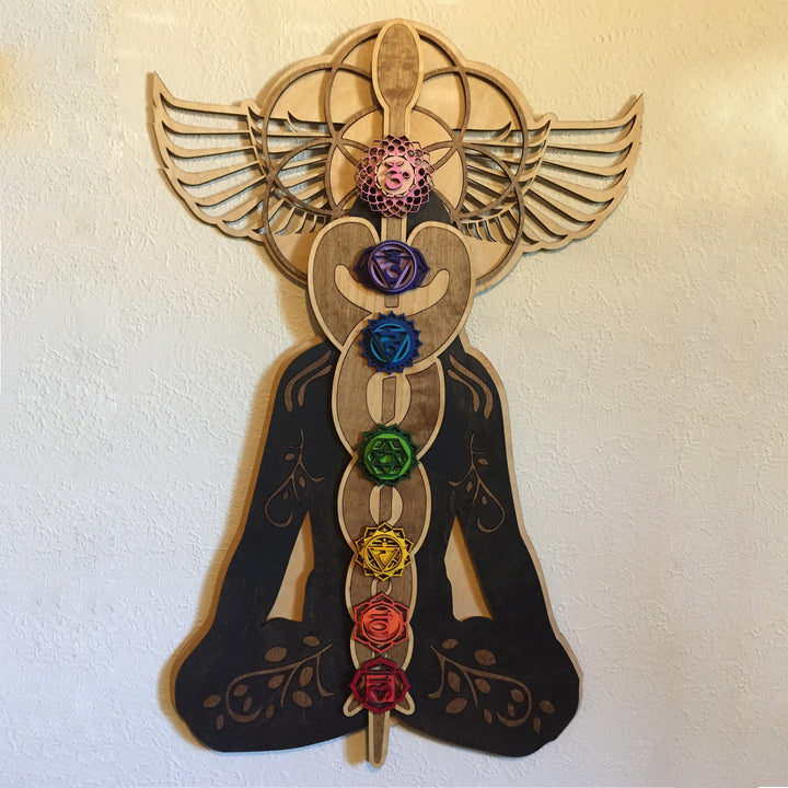Décoration murale en bois teinté peinte à la main Olivenorma Kundalini Chakra