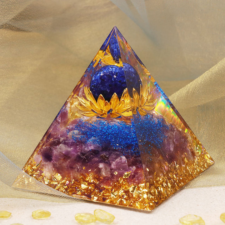 Olivenorma Améthyste Lapis Lazuli Symbole du Lotus Orgone Pyramide
