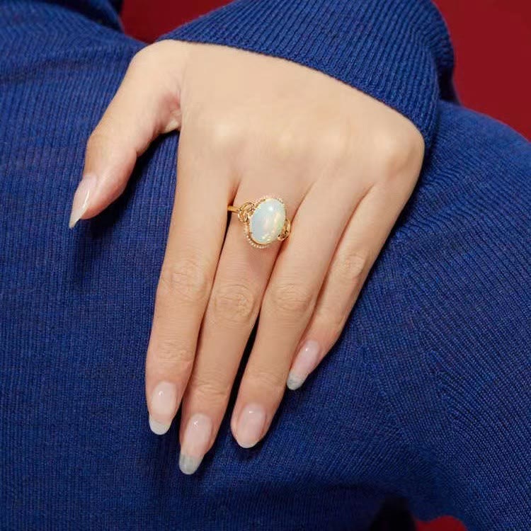 Bague ajustable Olivenorma Big Opal Side Love Design