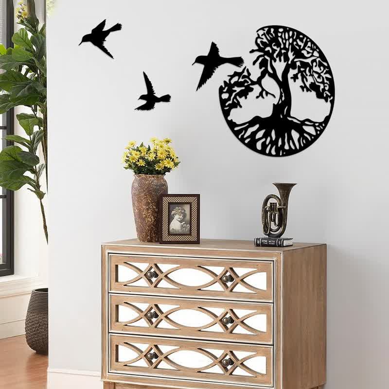 Décoration murale en métal Arbre de vie avec trois oiseaux