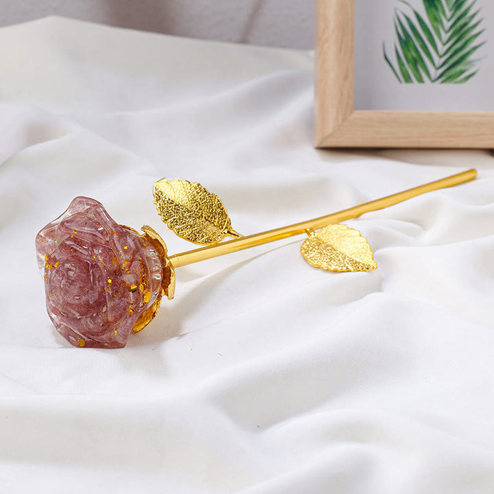 Décoration artisanale en pierres précieuses avec fleur de rose en cristal Olivenorma