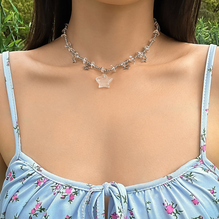 Collier ras du cou à pampilles en cristal et étoile de Bohême Olivenorma