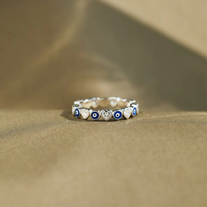 Bague Olivenorma en argent sterling S925 avec zircon blanc et cœur œil mauvais