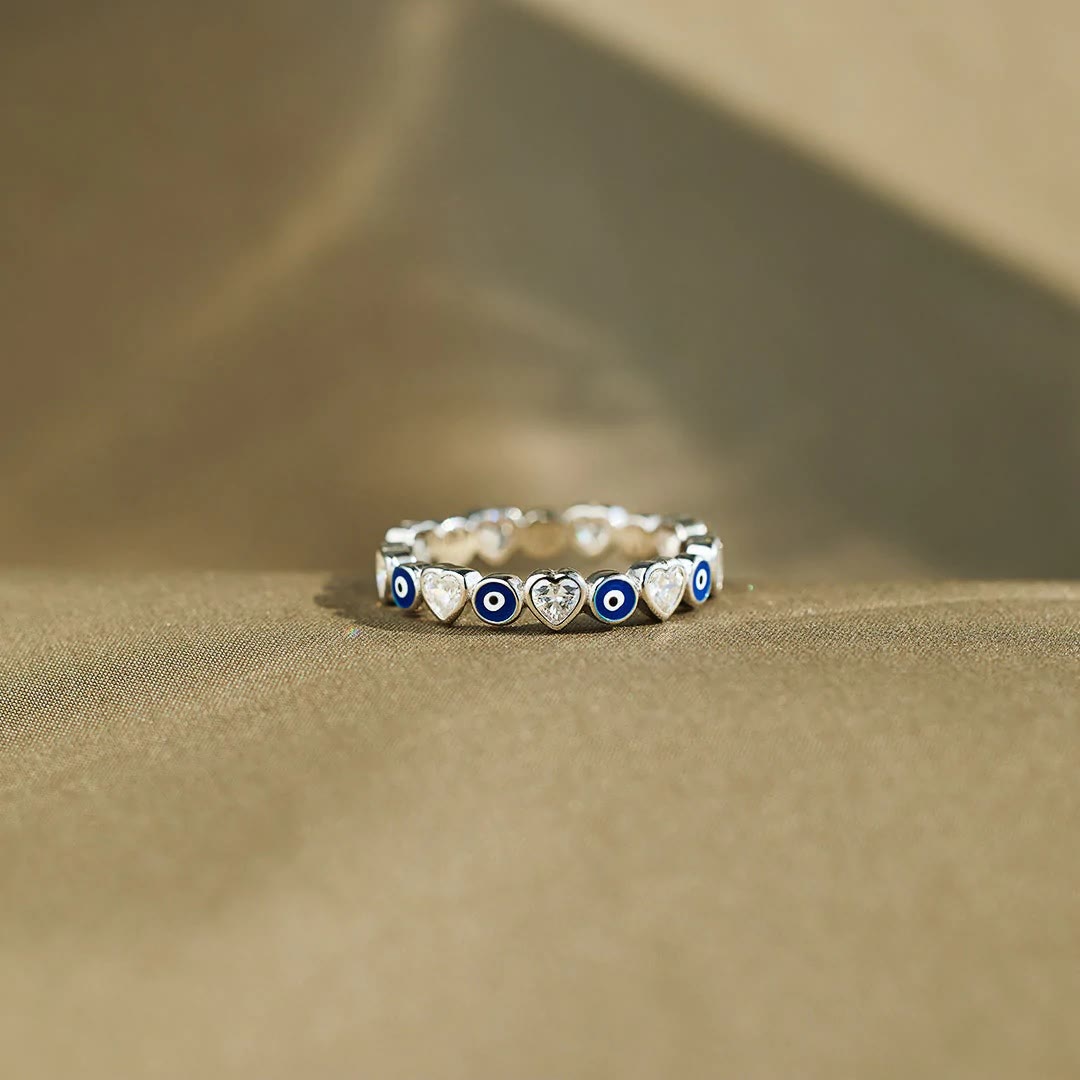 Bague Olivenorma en argent sterling S925 avec zircon blanc et cœur œil mauvais