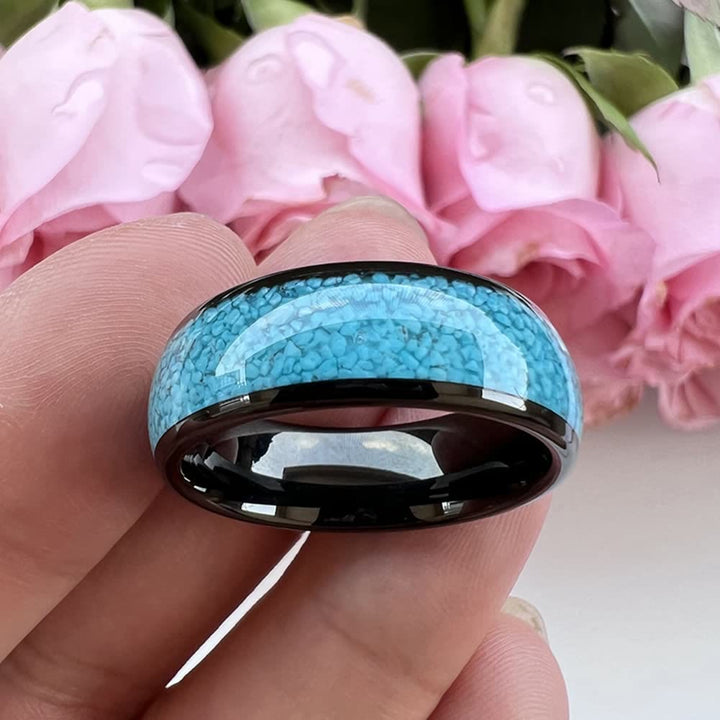 Bague pour homme en carbure de tungstène turquoise écrasé Olivenorma