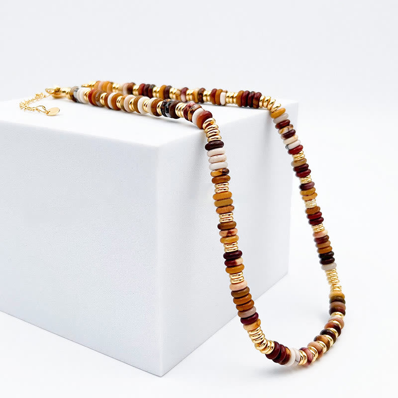 Collier de clavicule en perles d'agate naturelle Sunset Frisbee d' Olivenorma