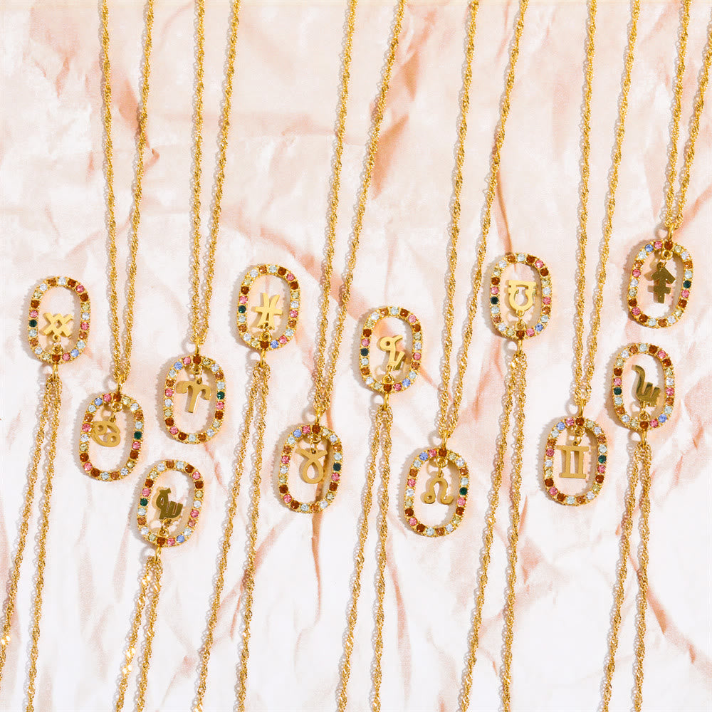 Collier constellation du zodiaque ovale ajouré en zircon Olivenorma