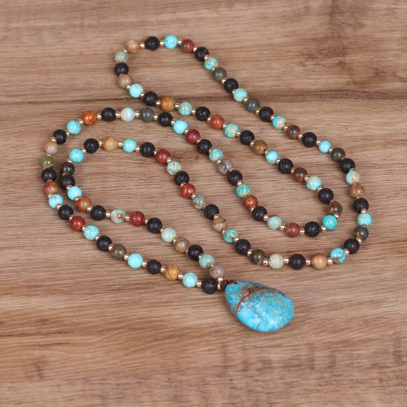 Collier Mala avec pendentif en forme de goutte turquoise Olivenorma