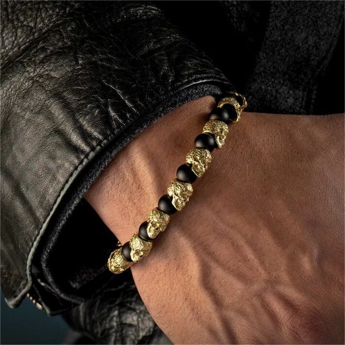 Bracelet Olivenorma en acier inoxydable fait main avec œil de tigre naturel