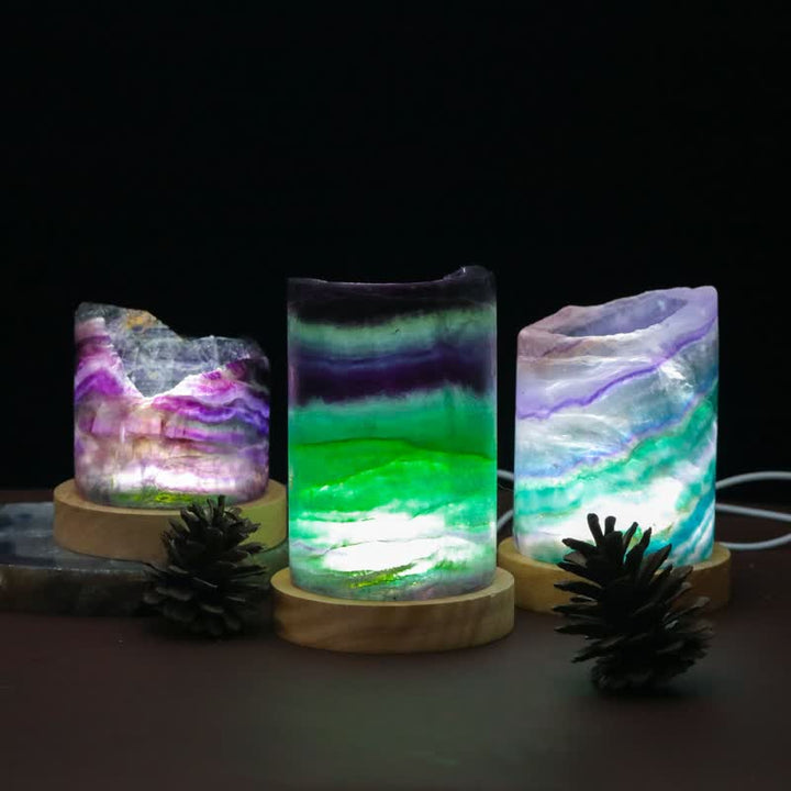 Lampe cylindrique en cristal de fluorite naturelle Olivenorma