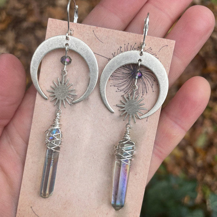 Boucles d'oreilles en cristal irrégulier croissant et étoile Olivenorma