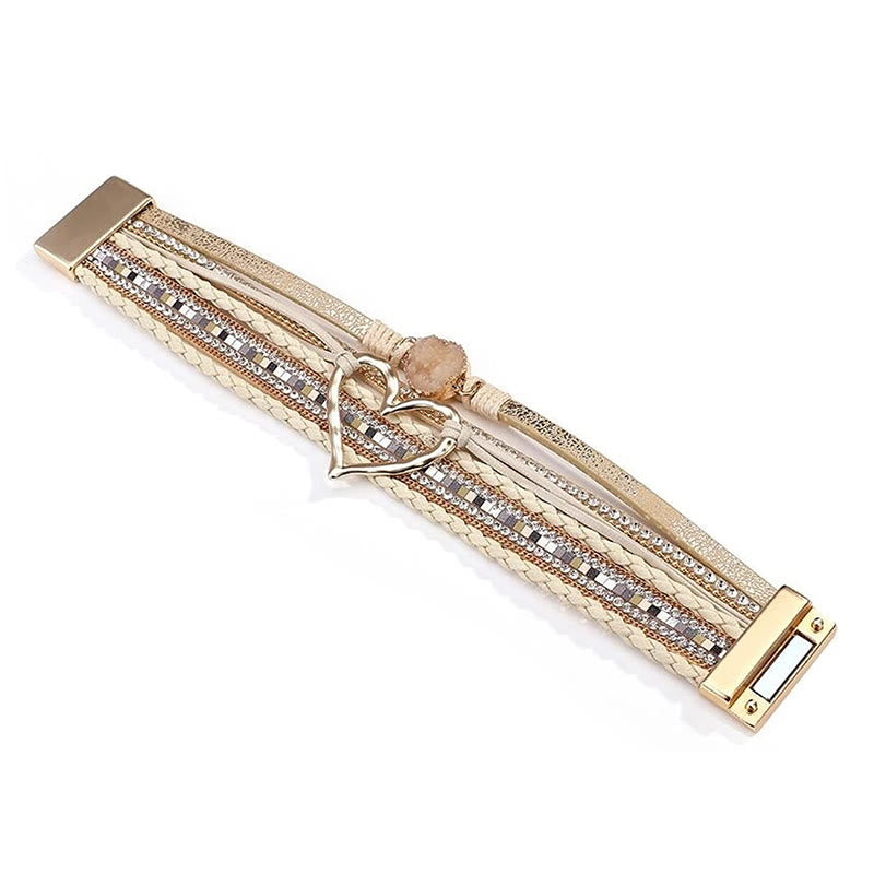 Bracelet en cuir avec cœur creux Olivenorma Bohemia