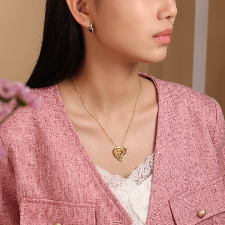 Collier en forme de cœur gravé avec pierres de naissance personnalisées Olivenorma