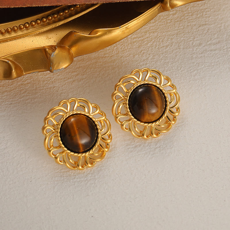 Boucles d'oreilles en or avec tournesol et œil de tigre Olivenorma