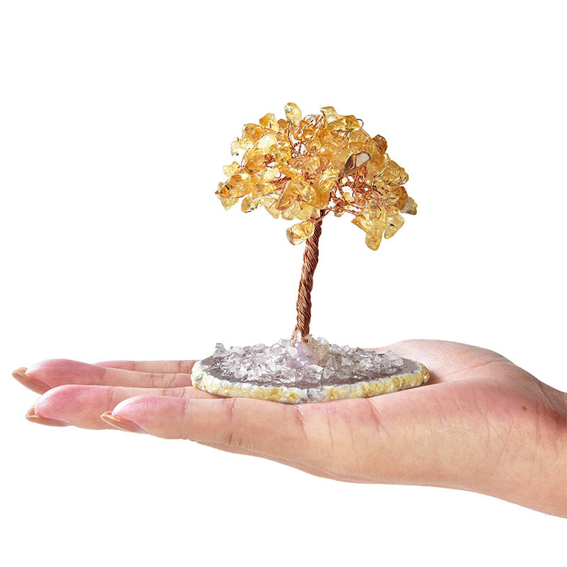 Arbre Feng Shui en pierre précieuse naturelle de citrine Olivenorma avec base en agate