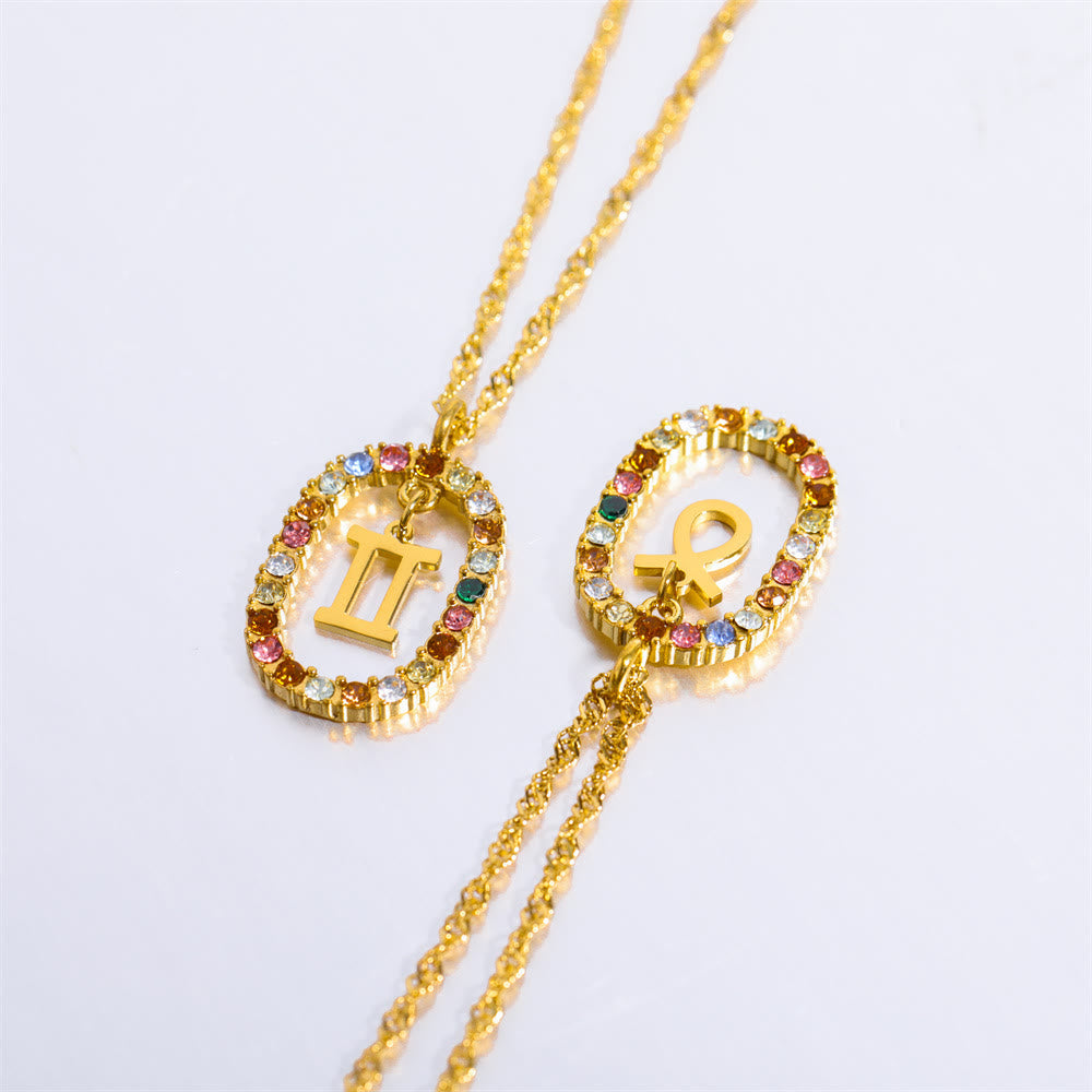 Collier constellation du zodiaque ovale ajouré en zircon Olivenorma