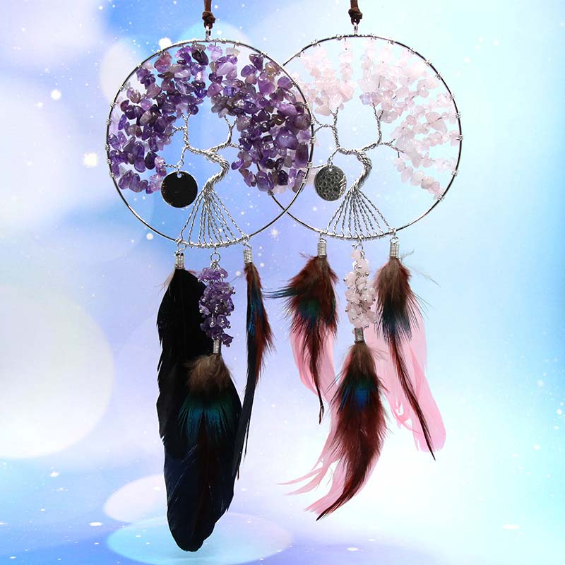 Décoration attrape-rêves en cristal rose améthyste Olivenorma arbre de vie