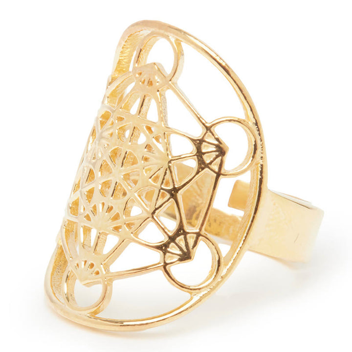 Bague ajustable en acier inoxydable avec symbole du cube de Métatron Olivenorma