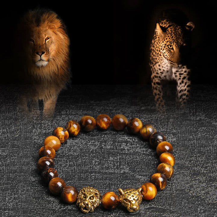 Bracelet de perles en œil de tigre et panthère de lion Olivenorma