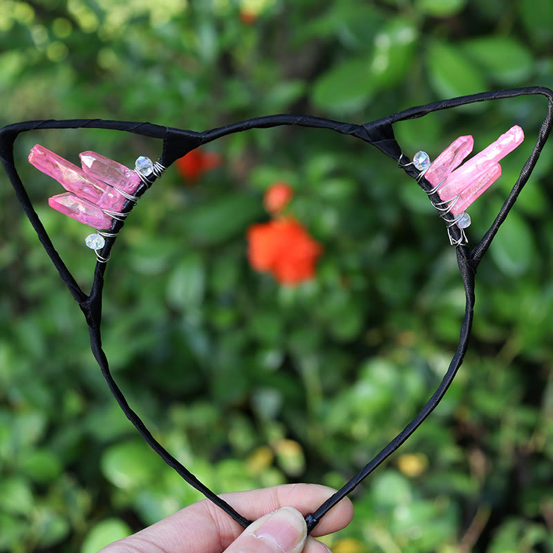 Serre-tête avec oreilles de chat en cristal électrolytique Olivenorma