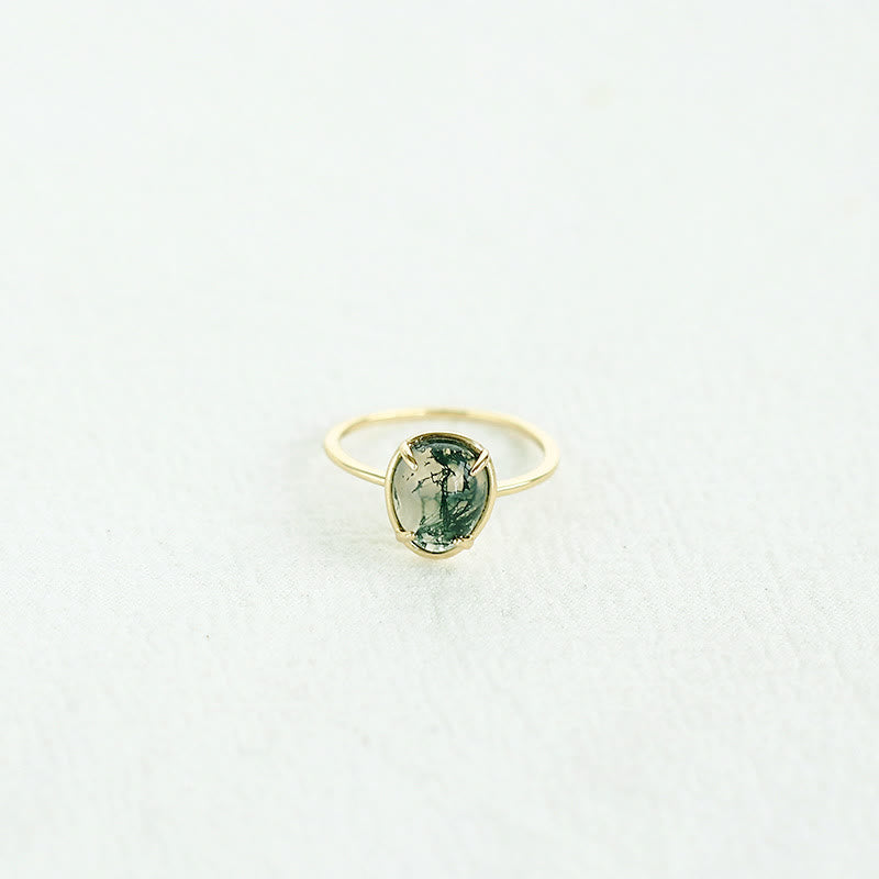 Bague en argent 925 avec agate mousse ovale naturelle Olivenorma