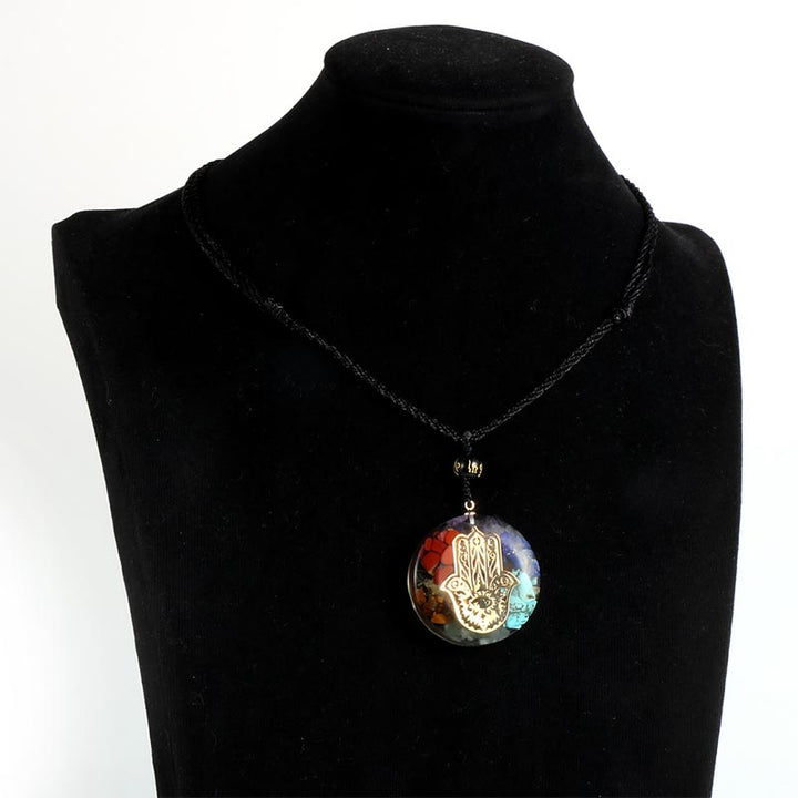 Collier symbole du mauvais œil en pierre de cristal naturel des chakras Olivenorma