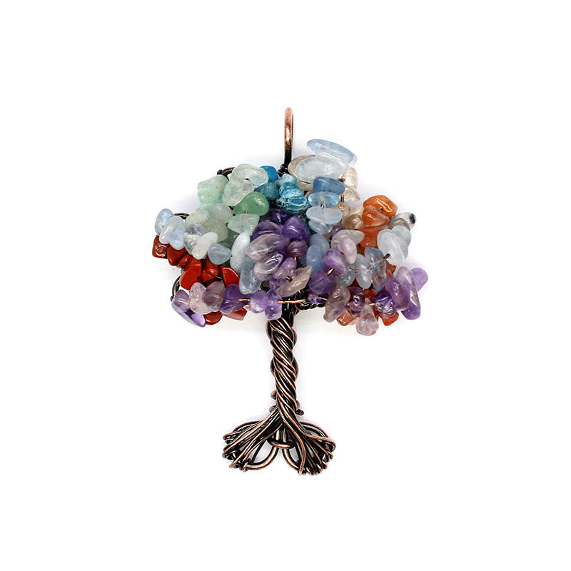 Collier pendentif arbre de vie chakra gravier cristal Olivenorma