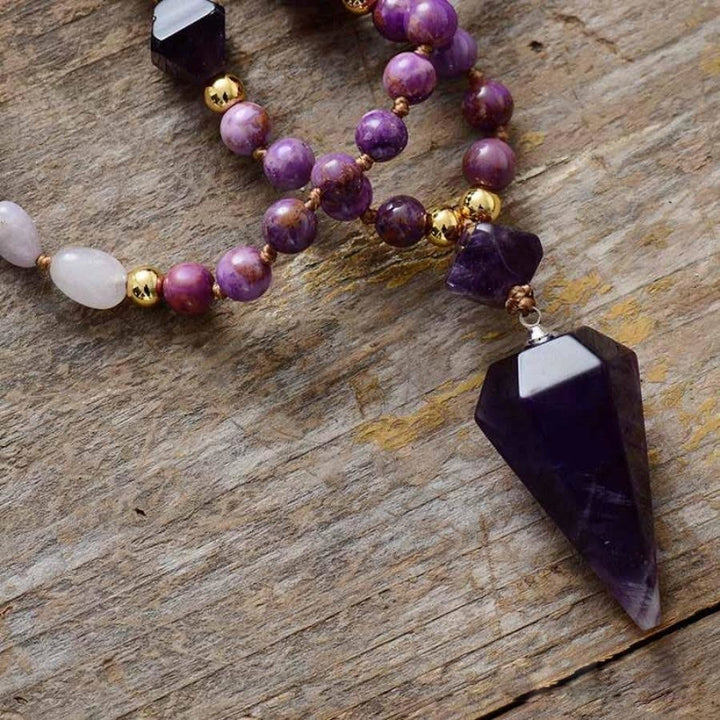 Collier Mala en perles de jade violet améthyste naturel Olivenorma
