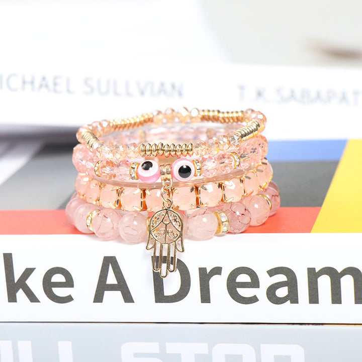 Ensemble de bracelets à quatre rangs de perles Evil Eye Hamsa Olivenorma