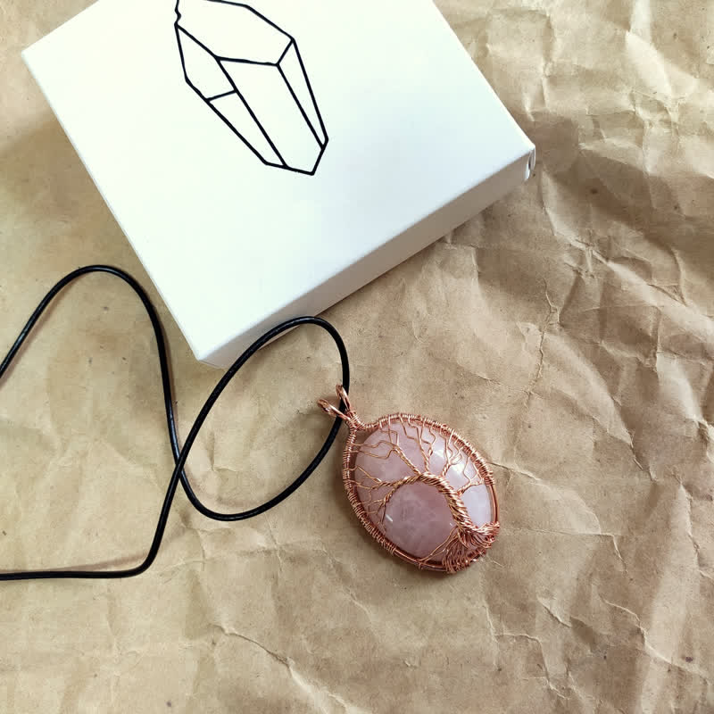 Collier ovale en pierre précieuse arbre de vie œil de tigre Olivenorma