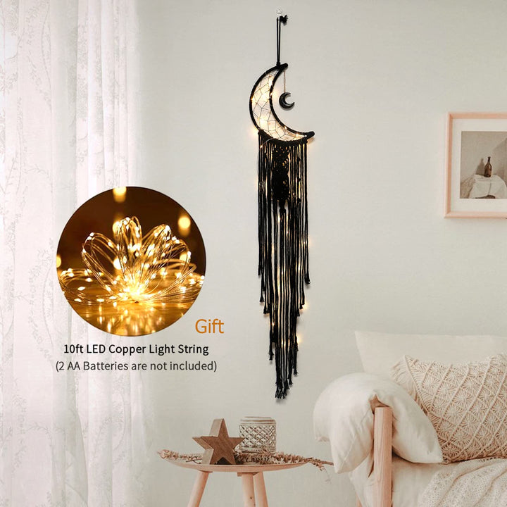 Attrape-rêves en macramé avec motif lune en onyx noir Olivenorma