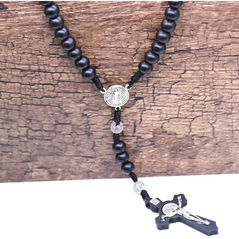 Collier chapelet en onyx noir avec croix Madonna Olivenorma
