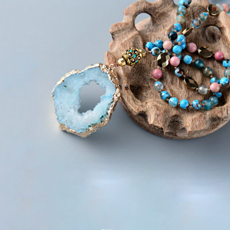 Collier de perles mala en cristal de lépidolite aigue-marine naturelle Olivenorma