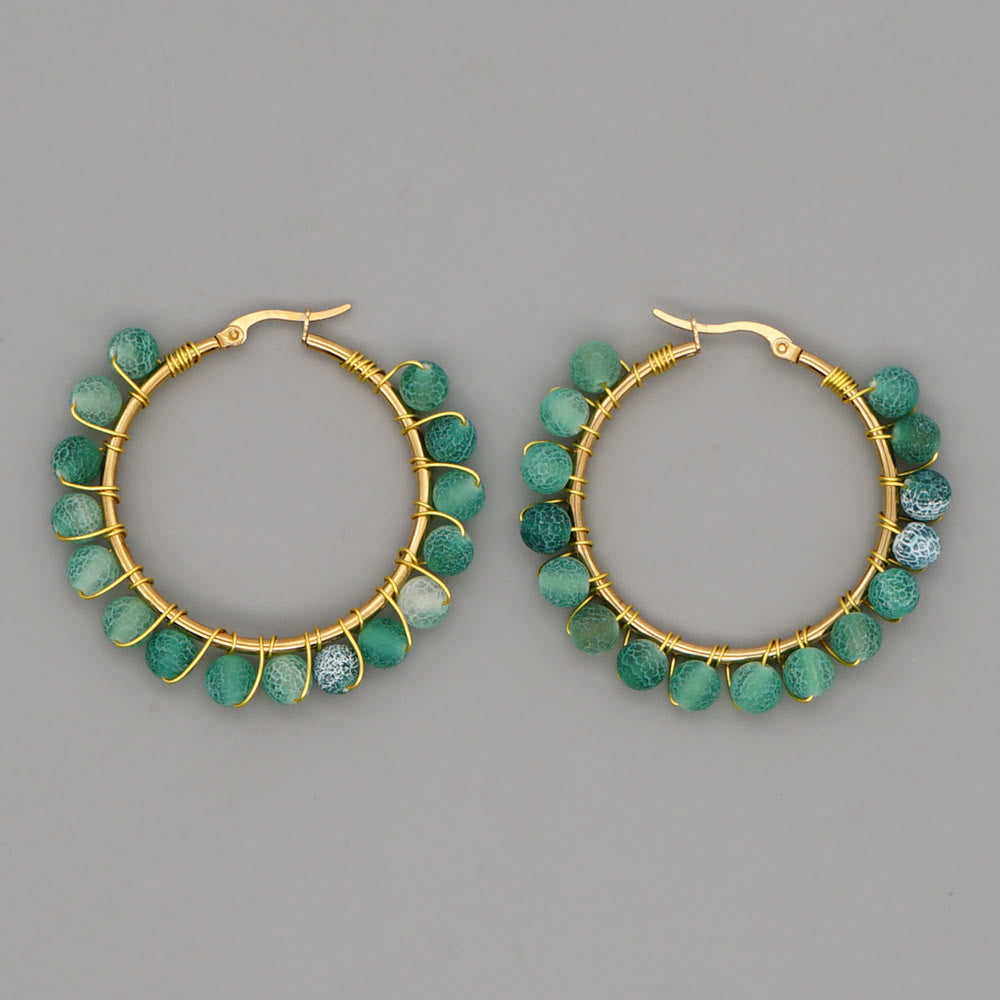 Boucles d'oreilles créoles larges en perles de cristal naturel Olivenorma Boho