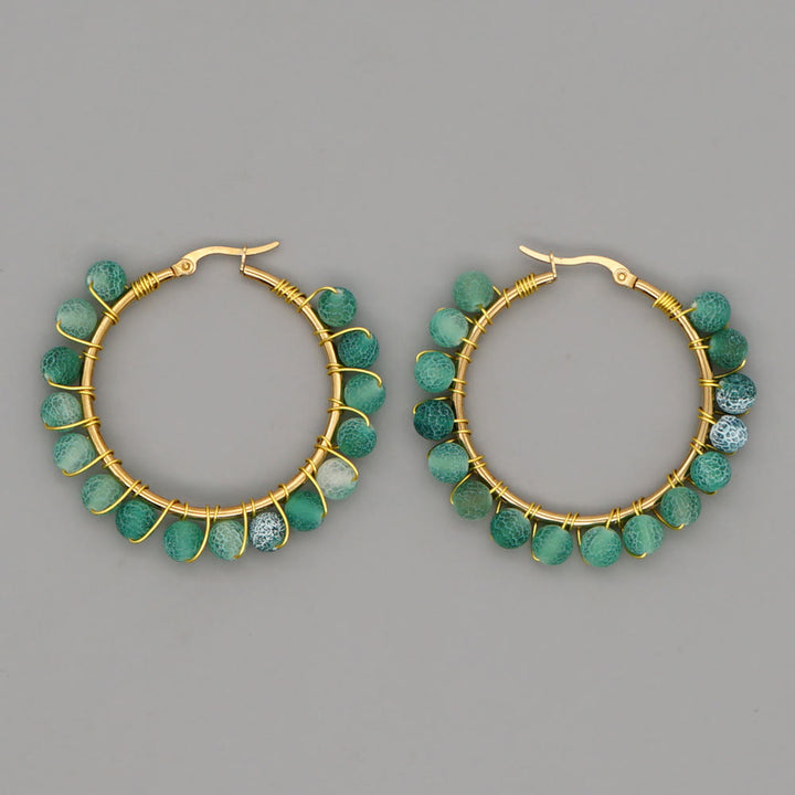 Boucles d'oreilles créoles larges en perles de cristal naturel Olivenorma Boho