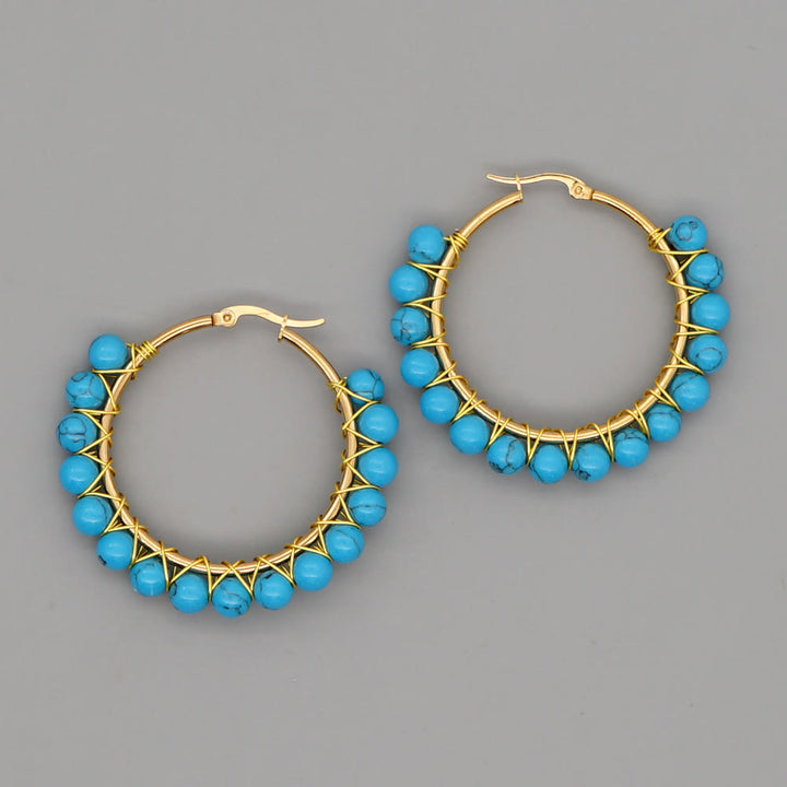 Boucles d'oreilles créoles larges en perles de cristal naturel Olivenorma Boho