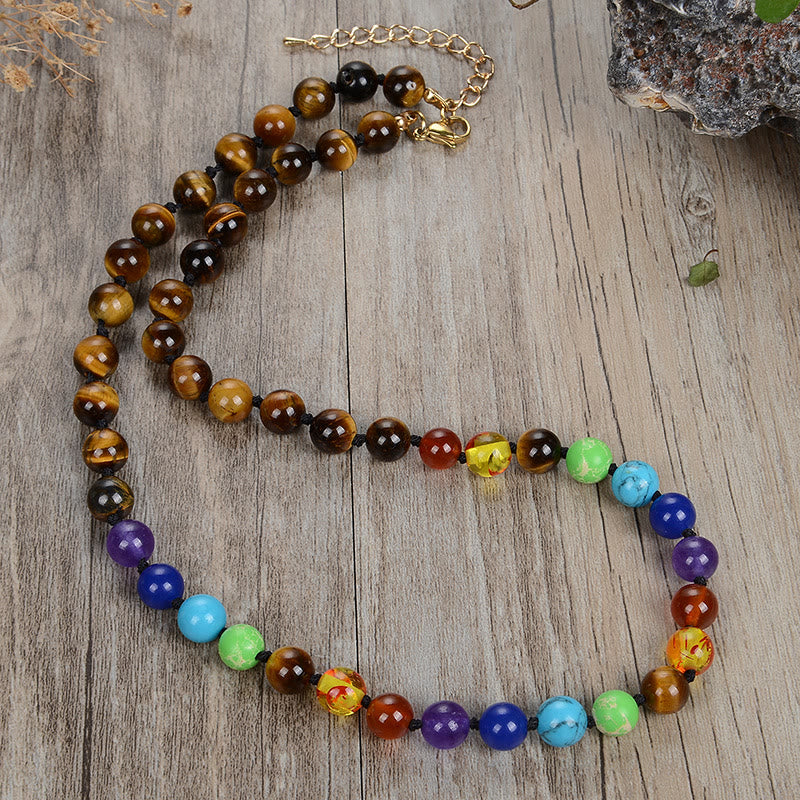 Collier de perles porte-bonheur en pierre naturelle Olivenorma 7 chakras