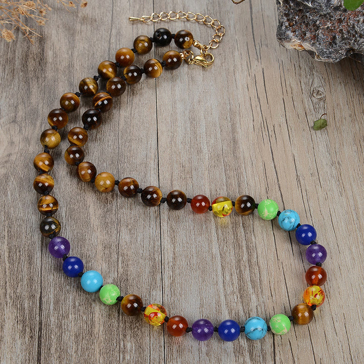 Collier de perles porte-bonheur en pierre naturelle Olivenorma 7 chakras