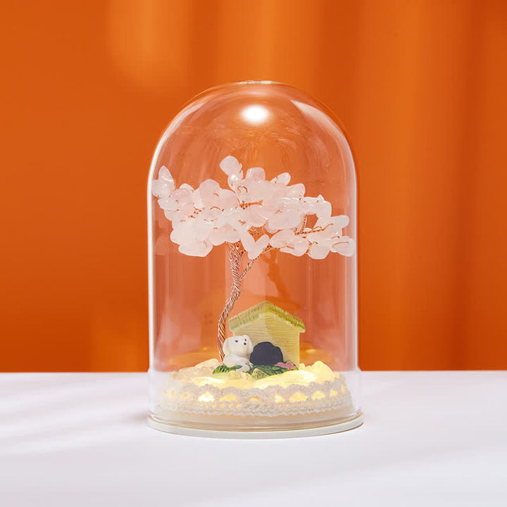 Décoration d'arbre Feng Shui avec couvercle en verre cristal naturel Olivenorma