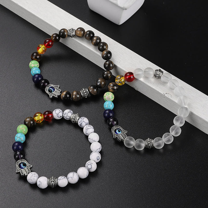Bracelet de perles colorées Olivenorma avec mauvais œil et chakra Hamsa