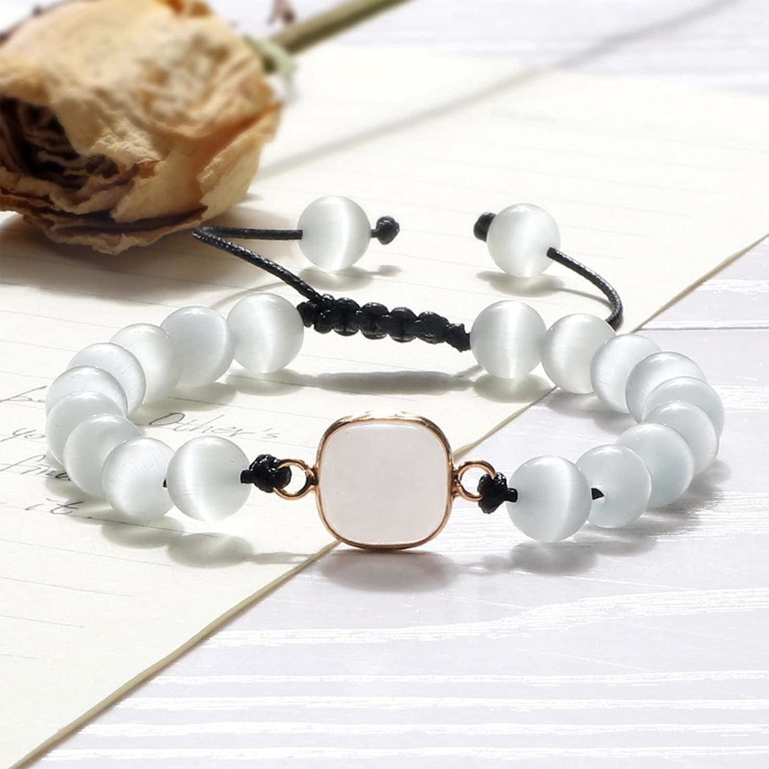 Bracelet en perles d'opalite avec pierre œil de chat Olivenorma