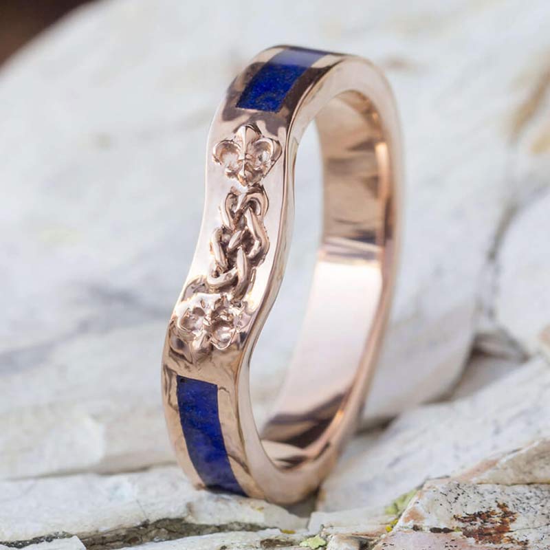 Ensemble de bagues de mariage en lapis-lazuli avec nœud celtique