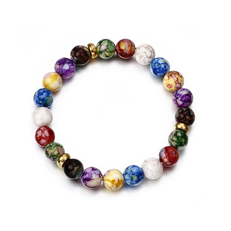Bracelet de yoga en pierre d'agate colorée avec sept chakras