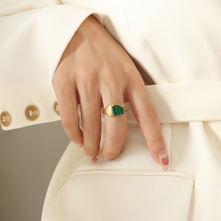 Bague en pierre précieuse malachite Olivenorma